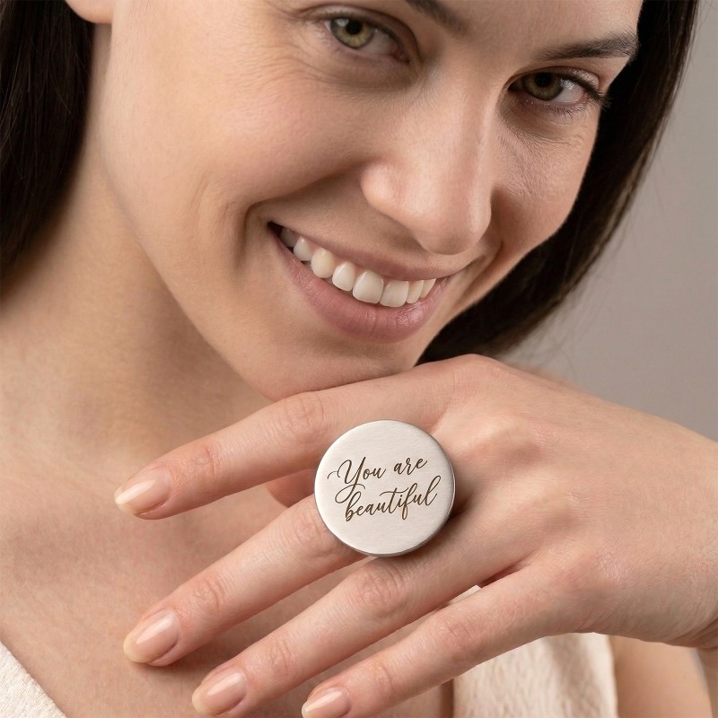 Inel Statement Personalizat Inox Argintiu Gravura Mesaj Motivational sau Mantra
