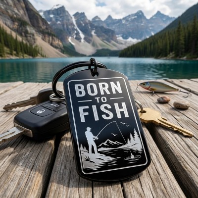 Breloc inox pescuit „Born to Fish” | cadou pentru pescari