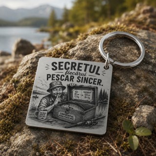 Breloc inox „Secretul fiecărui pescar sincer” – cadou pescar