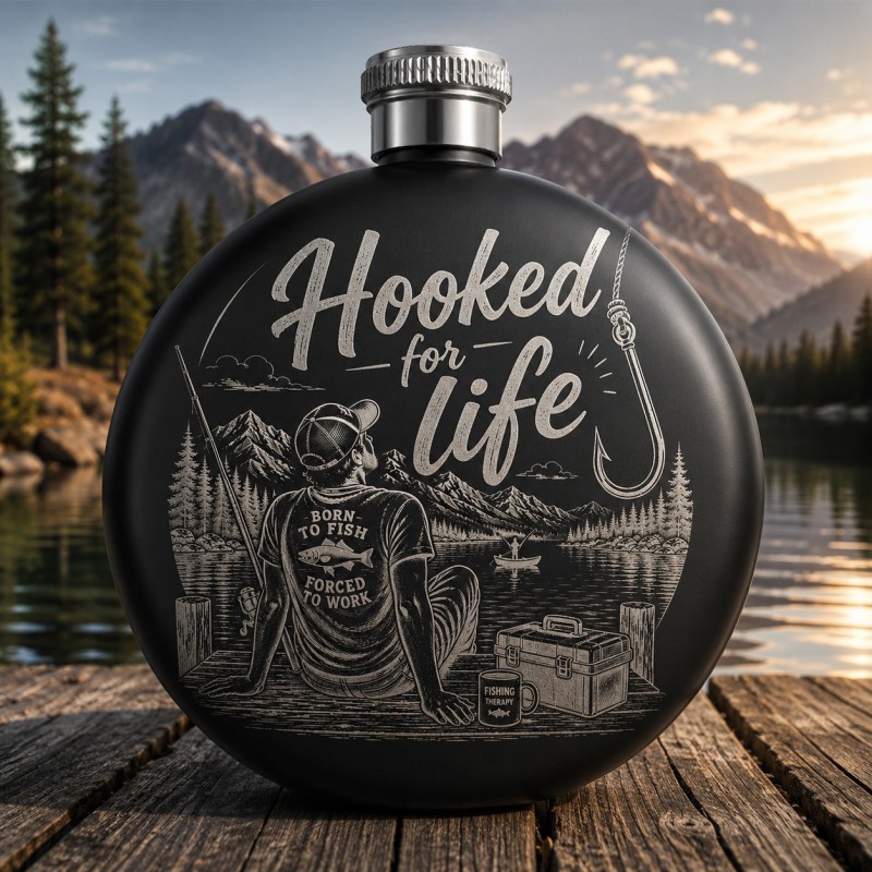                  Ploscă inox Hooked for Life 140 ml – Cadou pescari gravat
               