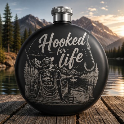 Ploscă inox Hooked for Life 140 ml – Cadou pescari gravat