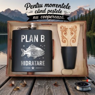 Set ploscă inox 200ml cu pahare – PLAN B Hidratare | Cadou pescari
