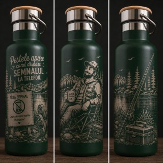 Termos personalizat 500ml pescari – Peștele apare când dispare semnalul