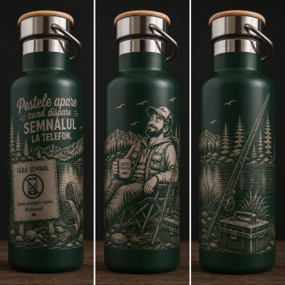 Termos personalizat 500ml pescari – Peștele apare când dispare semnalul