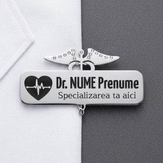Ecuson Medical Personalizat Inox Argintiu cu Simbol Specializare | Inox Gravură Laser