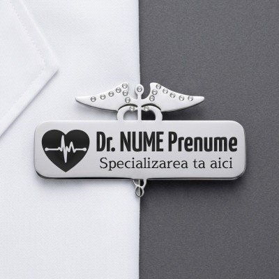 Ecuson Medical Personalizat Inox Argintiu cu Simbol Specializare | Inox Gravură Laser