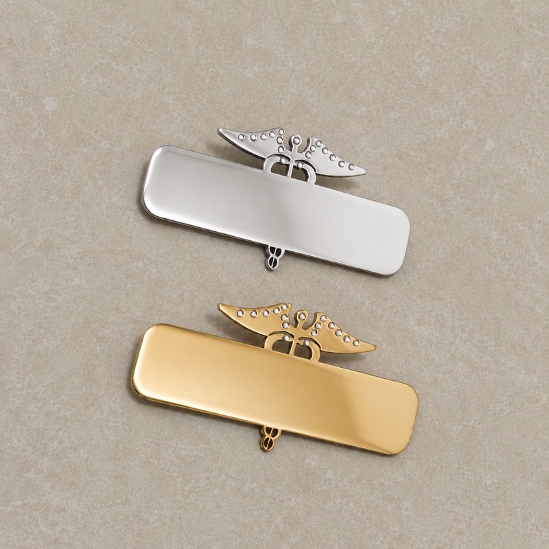 Ecuson Medical Personalizat Inox Gold Plated -  Caduceu cu Cristale, Gravură Laser | Simbol Nume Specializare