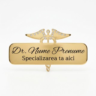 Ecuson Medical Personalizat din Inox Gold Plated| Gravură Laser Nume și Specializare