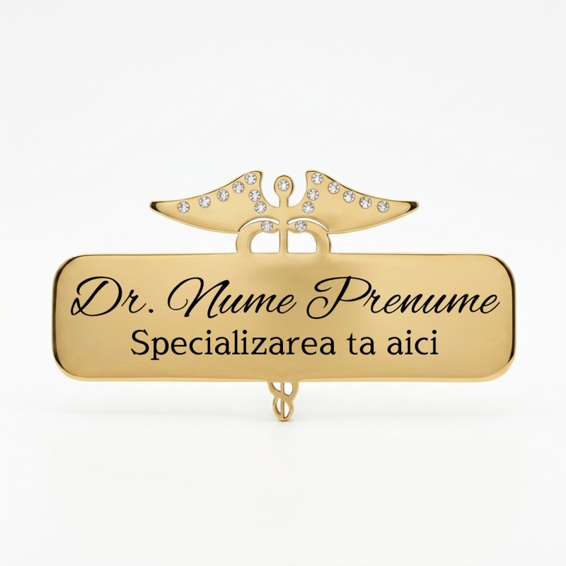                  Ecuson Medical Personalizat din Inox Gold Plated| Gravură Laser Nume și Specializare
               