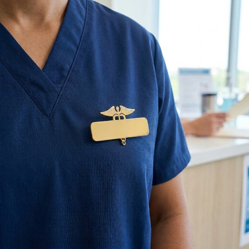 Ecuson Medical Personalizat din Inox Gold Plated| Gravură Laser Nume și Specializare