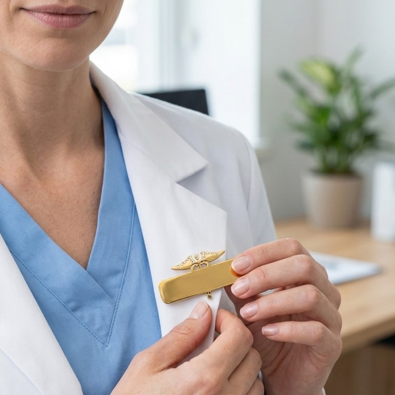                  Ecuson Medical Inox Placat PVD cu Aur 18K cu Logo | Personalizat pentru Clinici și Spitale
               