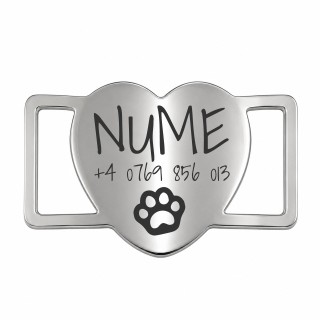 Medalion Slide-On Personalizat Pisici Inima Inox Argintiu| Gravură Nume Simbol Telefon