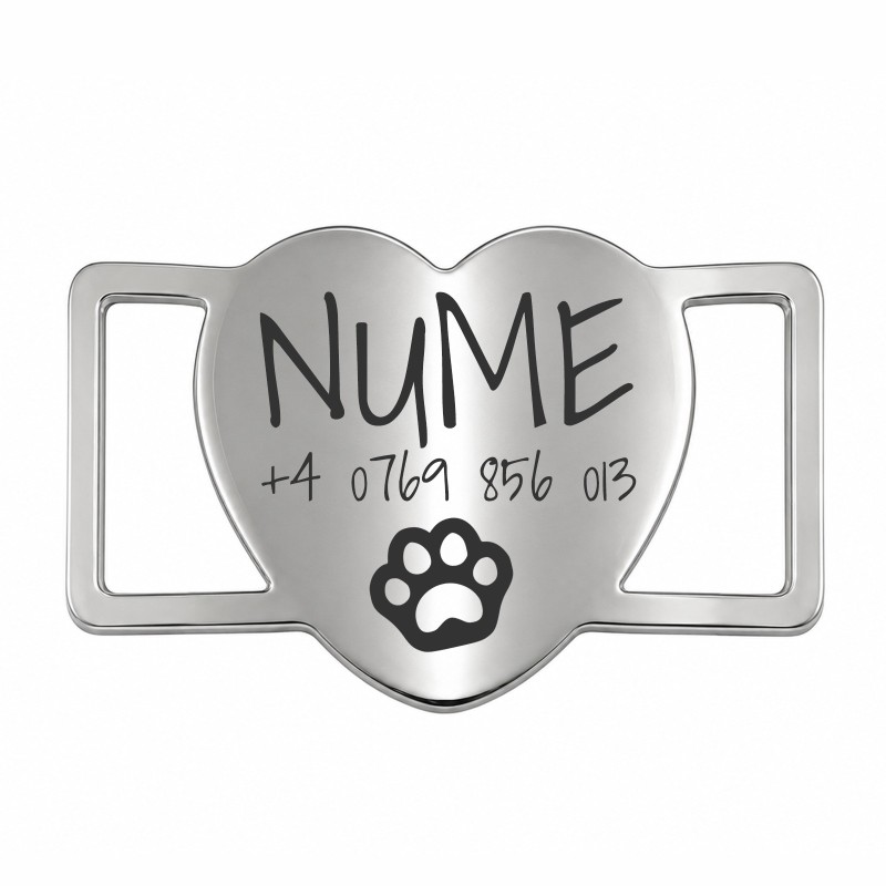                  Medalion Slide-On Personalizat Pisici Inima Inox Argintiu| Gravură Nume Simbol Telefon
               
