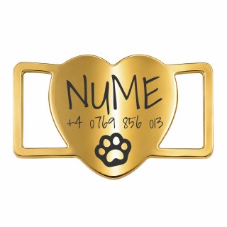 Medalion Slide-On Personalizat Pisici Inima Inox Gold Plated| Gravură Nume Simbol Telefon