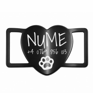 Medalion Slide-On Personalizat Pisici Inima Inox Negru| Gravură Nume Simbol Telefon