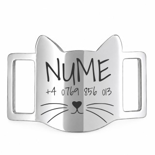 Medalion Slide-On Personalizat Pisici Inox Argintiu Pisică| Gravură Nume Telefon