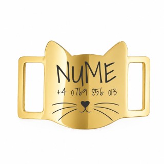 Medalion Slide-On Personalizat Pisici Inox Gold Plated Pisică| Gravură Nume Telefon