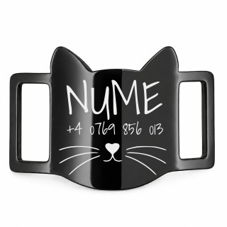 Medalion Slide-On Personalizat Pisici Inox Negru Pisică| Gravură Nume Telefon