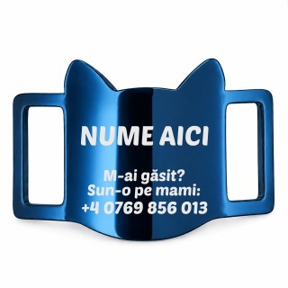 Medalion Slide-On Personalizat Pisici Inox Albastru Pisică| Gravură Nume Mesaj Telefon
