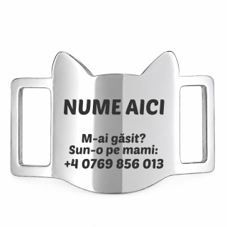 Medalion Slide-On Personalizat Pisici Inox Argintiu Pisică| Gravură Nume Mesaj Telefon
