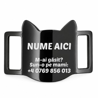 Medalion Slide-On Personalizat Pisici Inox Negru Pisică| Gravură Nume Mesaj Telefon