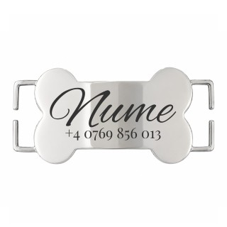 Medalion Slide-On Os Personalizat Câine Gravură Nume și Telefon | Inox Argintiu | pentru Zgardă 2cm