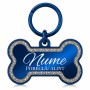 Medalion Câine Os Glitter Inox PVD Albastru | Gravură Nume Mesaj Telefon