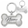Medalion Câine Os Glitter Inox PVD Argintiu| Gravură Nume Mesaj Telefon