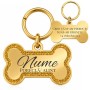 Medalion Câine Os Glitter Inox PVD Gold Plated| Gravură Nume Mesaj Telefon