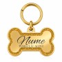 Medalion Câine Os Glitter Inox PVD Gold Plated| Gravură Nume Mesaj Telefon