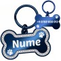 Medalion Câine Os Pietricele Inox PVD Albastru| Gravură Nume Telefon