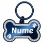 Medalion Câine Os Pietricele Inox PVD Albastru| Gravură Nume Telefon