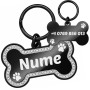 Medalion Câine Os Pietricele Inox PVD Negru| Gravură Nume Telefon