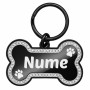 Medalion Câine Os Pietricele Inox PVD Negru| Gravură Nume Telefon