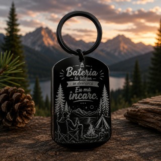 Breloc Gravat Inox Army Negru Bateria la telefon se descarcă, eu mă încarc | Cadou pentru aventurieri