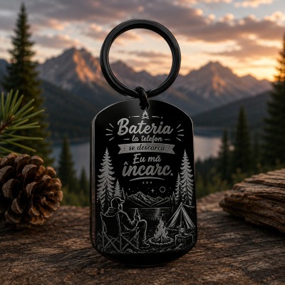 Breloc Gravat Inox Army Negru Bateria la telefon se descarcă, eu mă încarc | Cadou pentru aventurieri