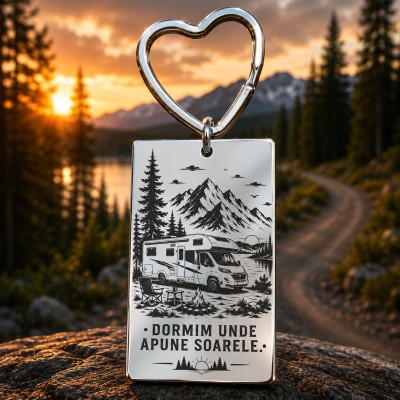 Breloc Gravat Inox Dreptunghi Argintiu Dormim unde apune soarele | Cadou pentru aventurieri