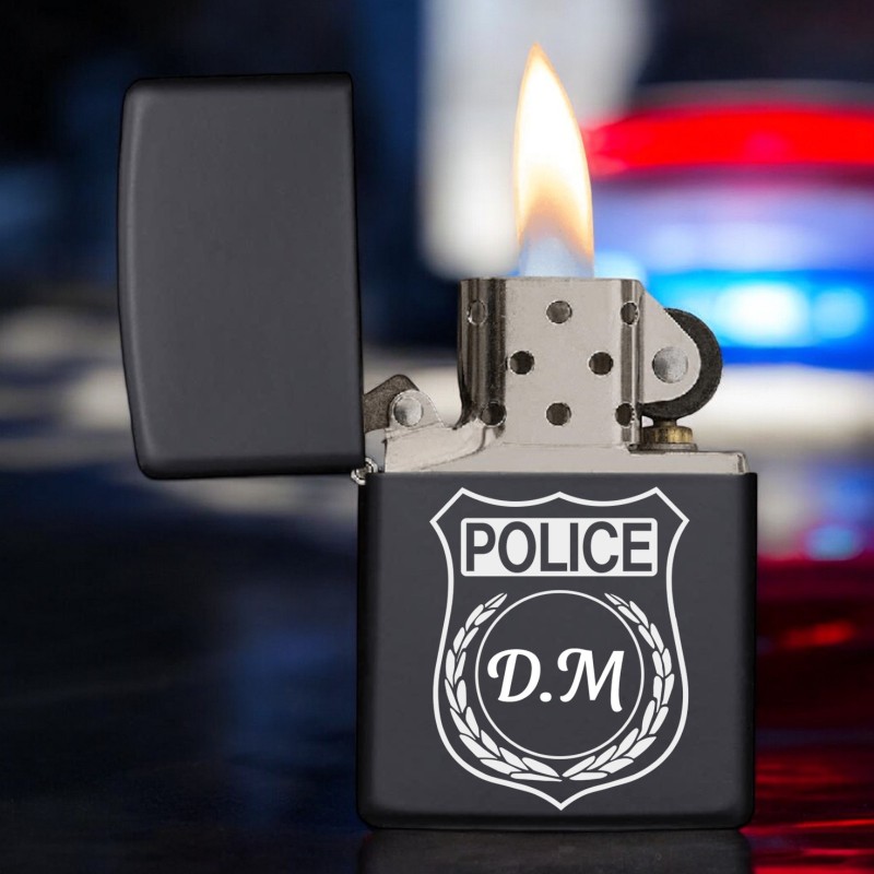 Bricheta Personalizata Inox Negru Politie Initiale