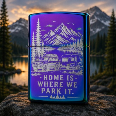 Brichetă Gravata Home Is Where We Park It | Cadou pentru aventurieri