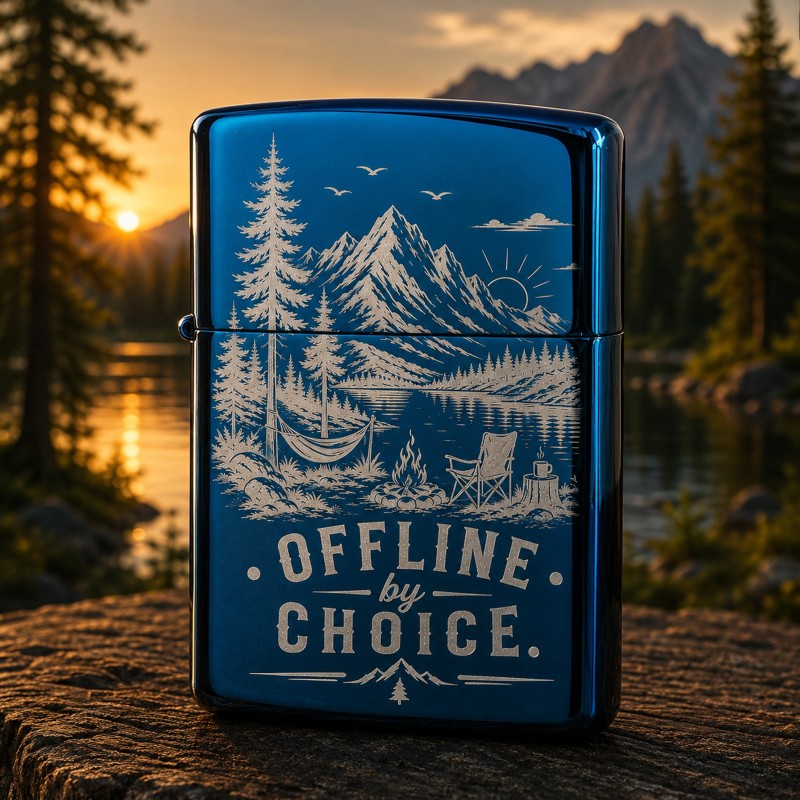 Brichetă Gravată Offline by Choice Albastru | Cadou pentru aventurieri