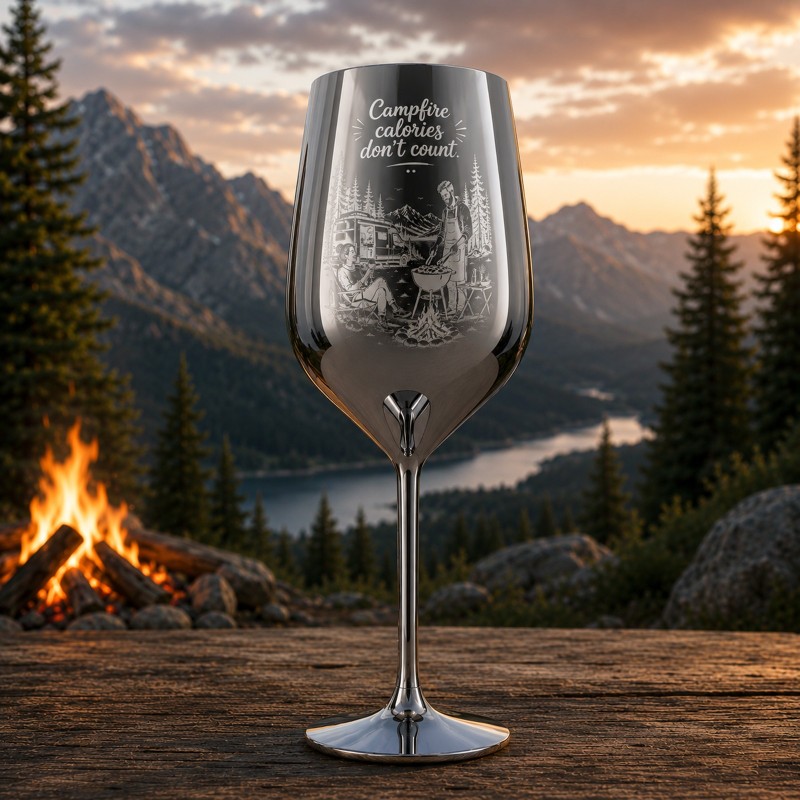                  Pahar de Vin Inox Gravat Campfire Calories Don't Count | Cadou pentru aventurieri
               