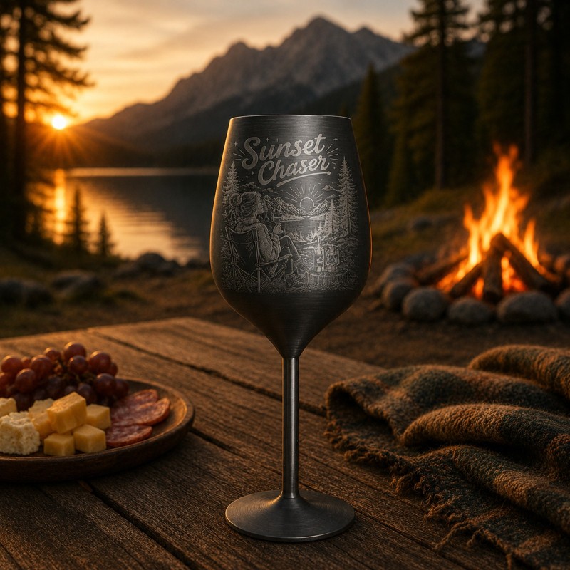                  Pahar de Vin Inox Gravat Sunset Chaser| Cadou pentru aventurieri
               