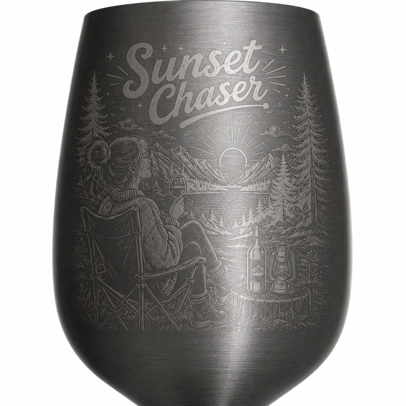 Pahar de Vin Inox Gravat Sunset Chaser| Cadou pentru aventurieri