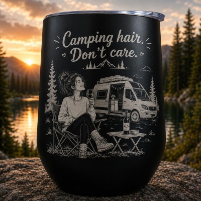 Termos Cana de Vin Gravat Camping Hair Don't Care | Cadou pentru aventurieri
