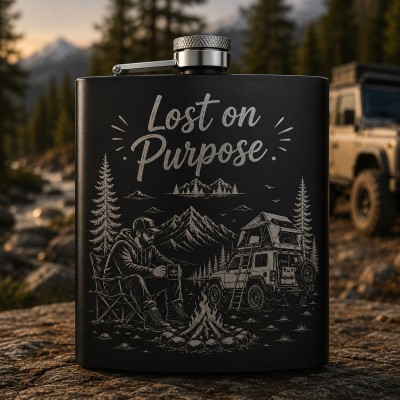 Ploscă inox 200ml gravată Lost on Purpose | Cadou pentru aventurieri
