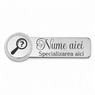 Ecuson Personalizat din Inox Argintiu Zoom Pietre – Gravură Laser Simbol Nume și Specializare