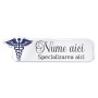 Ecuson medical personalizat din inox cu Caduceu albastru | Gravură laser nume și specializare