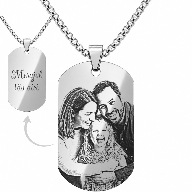                  Colier Personalizat Army Inox Argintiu Lantisor 70cm| Gravura Laser Poza si Mesaj
               