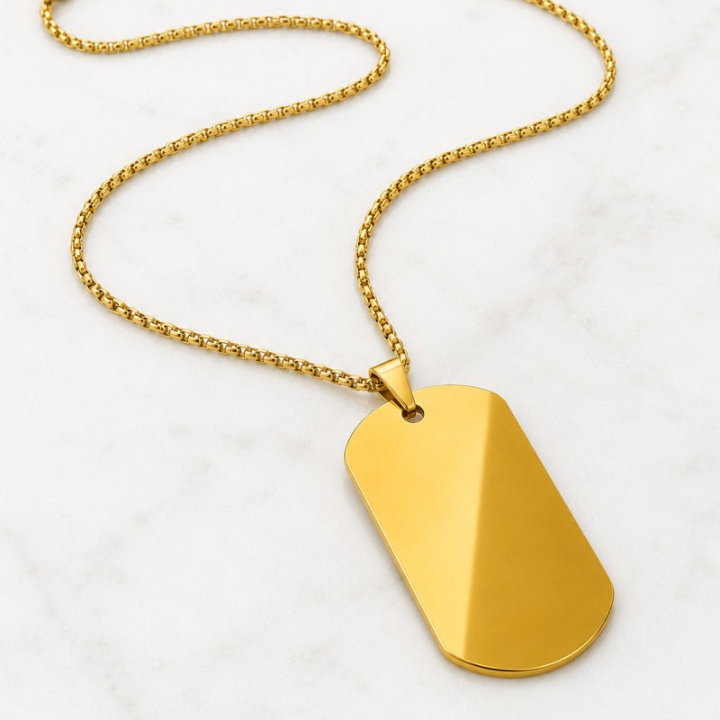                 Colier Personalizat Army Inox Gold Plated Lantisor 70cm| Gravura Laser Poza si Mesaj
               