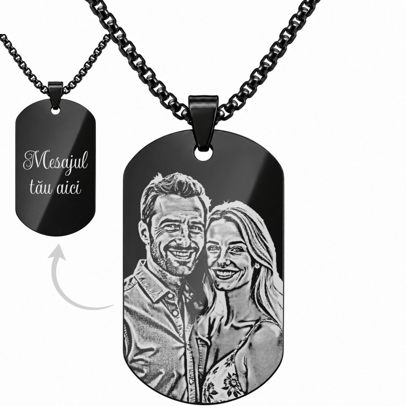                  Colier Personalizat Army Inox Negru Lantisor 70cm| Gravura Laser Poza si Mesaj
               